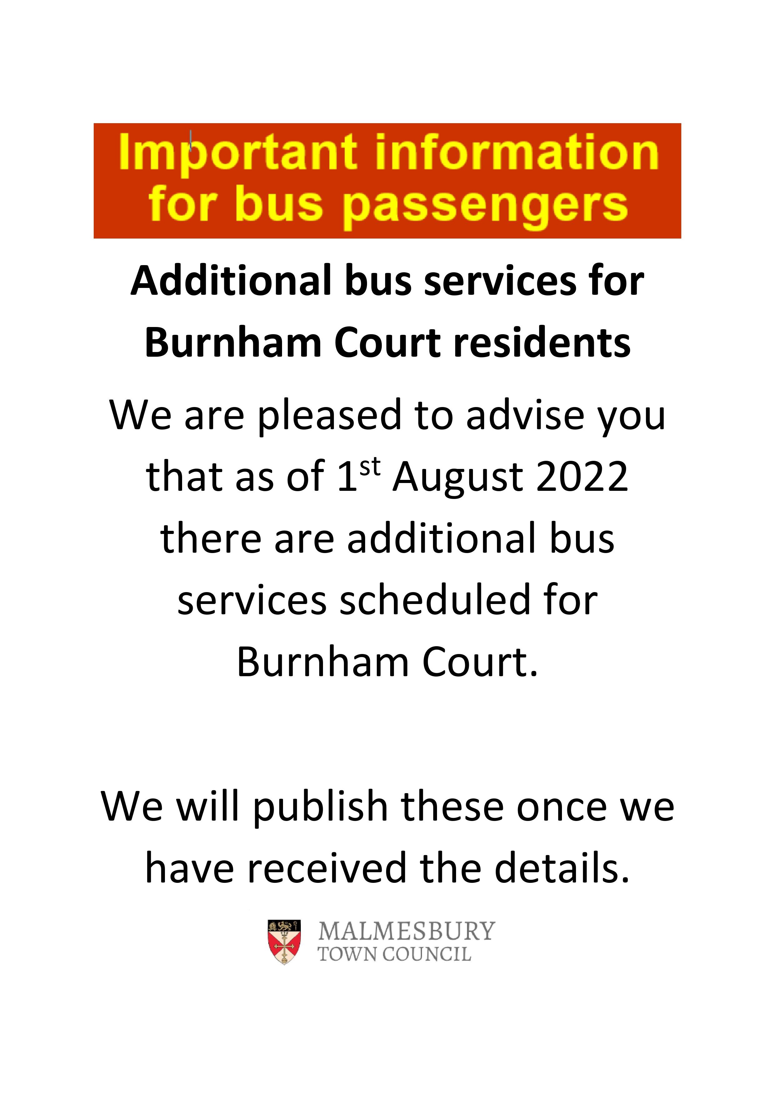 Important Information on Additional Bus Services for Burnham Court